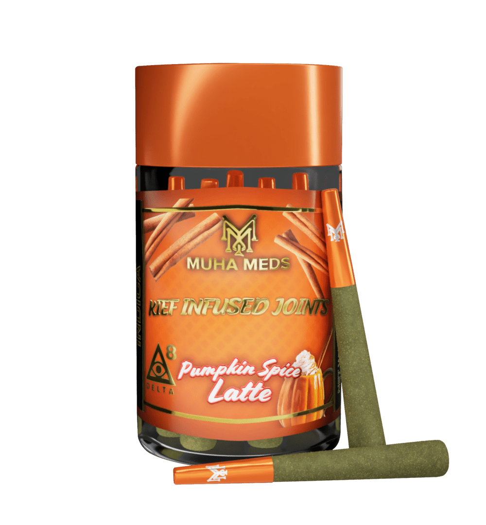 658bbc78bc74a141641fad90_657be761d607df7181adfd24_Hemp_PreRolls_D8_Front_PumpkinSpiceLatte_V1 - Muha Meds Official Store | Premium THC Vape Carts & Disposables Pumpkin Spice Latte